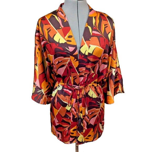 DR2 Sz S/M colorful satin Kimono Cover‎ Up with tassels Resort and Relaxation - Picture 1 of 4